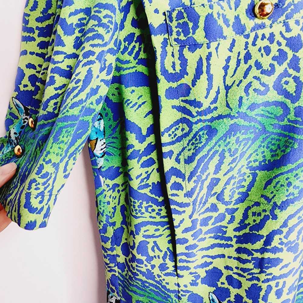 Escada Vintage Escada 80's Silk Blue & Green Tige… - image 12