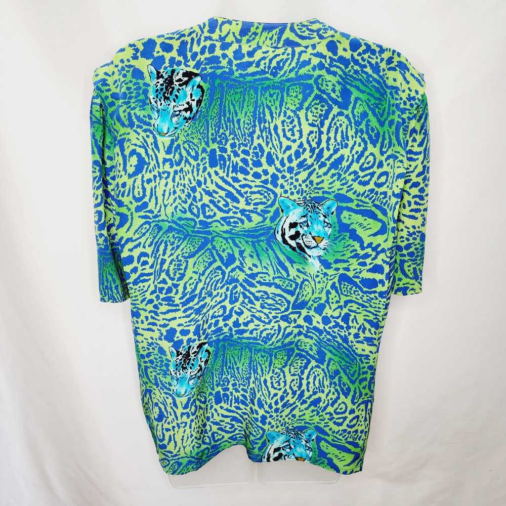 Escada Vintage Escada 80's Silk Blue & Green Tige… - image 2