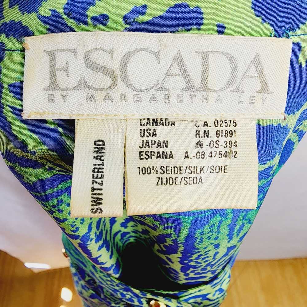 Escada Vintage Escada 80's Silk Blue & Green Tige… - image 4