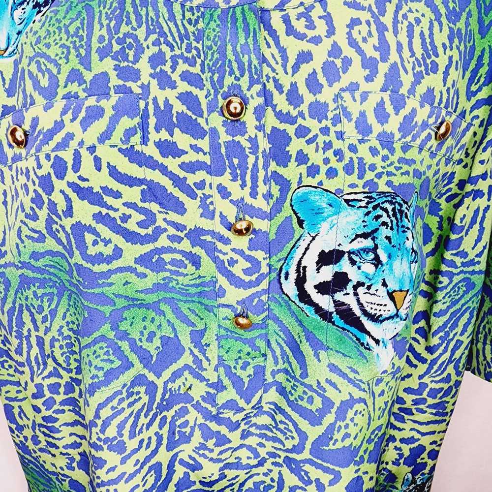 Escada Vintage Escada 80's Silk Blue & Green Tige… - image 6