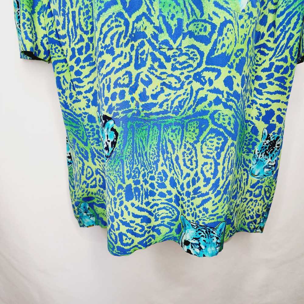 Escada Vintage Escada 80's Silk Blue & Green Tige… - image 9