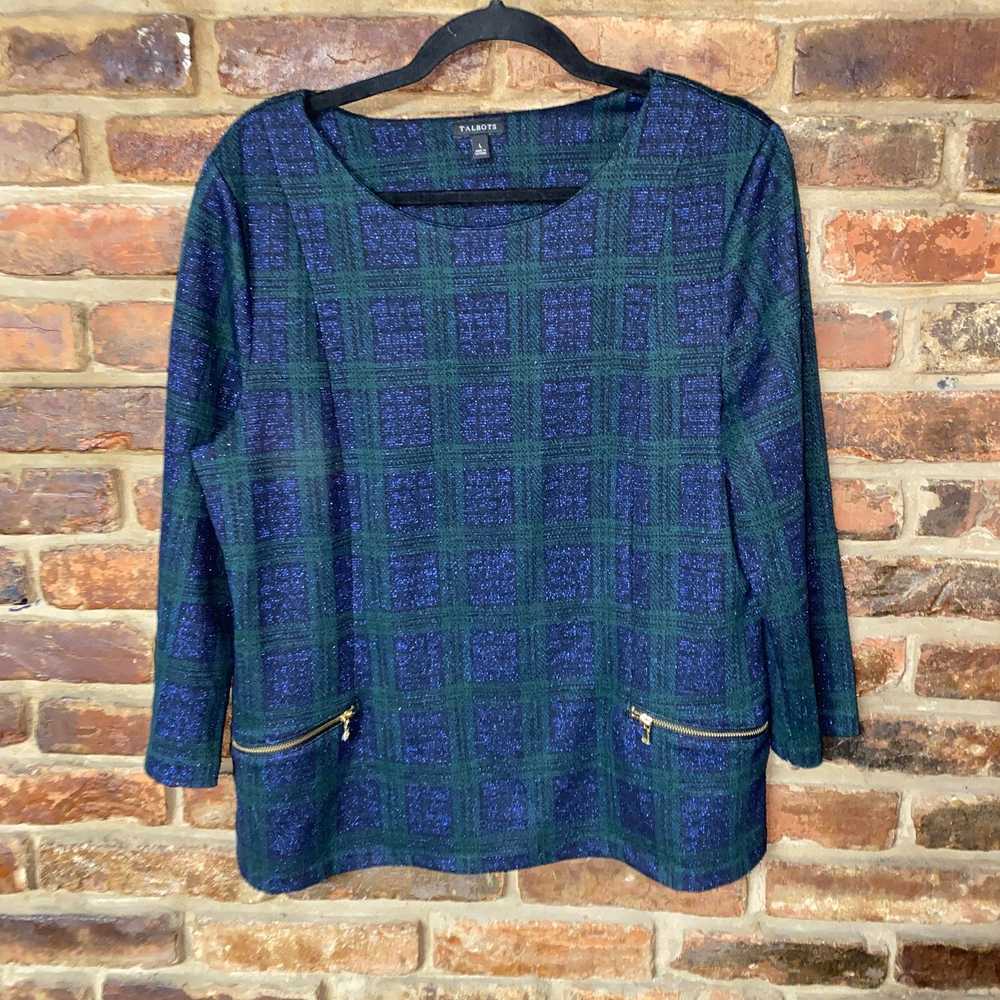 Other Talbots Green Blue Metallic Long Sleeve Blo… - image 2