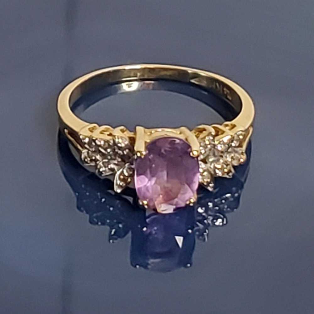 Designer 14K Fine Yellow Gold Amethyst Diamond Ac… - image 11