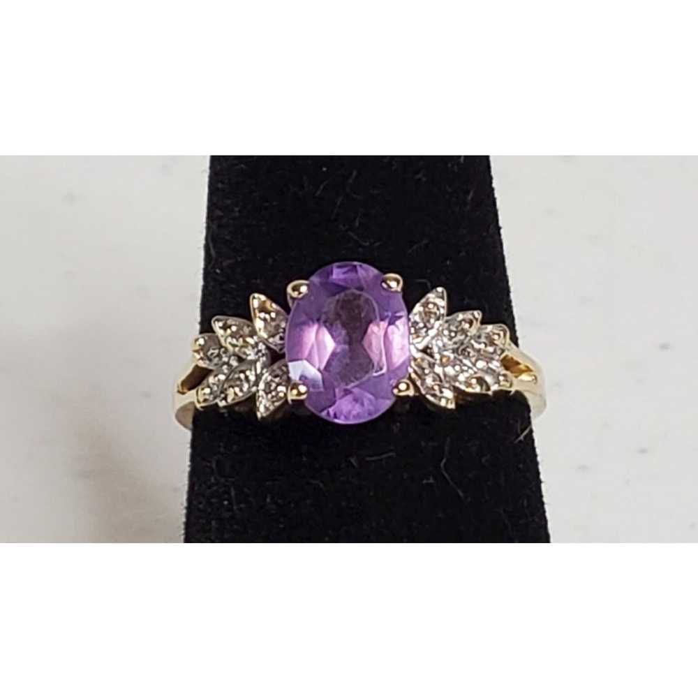 Designer 14K Fine Yellow Gold Amethyst Diamond Ac… - image 1