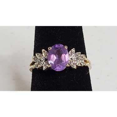 Designer 14K Fine Yellow Gold Amethyst Diamond Ac… - image 1