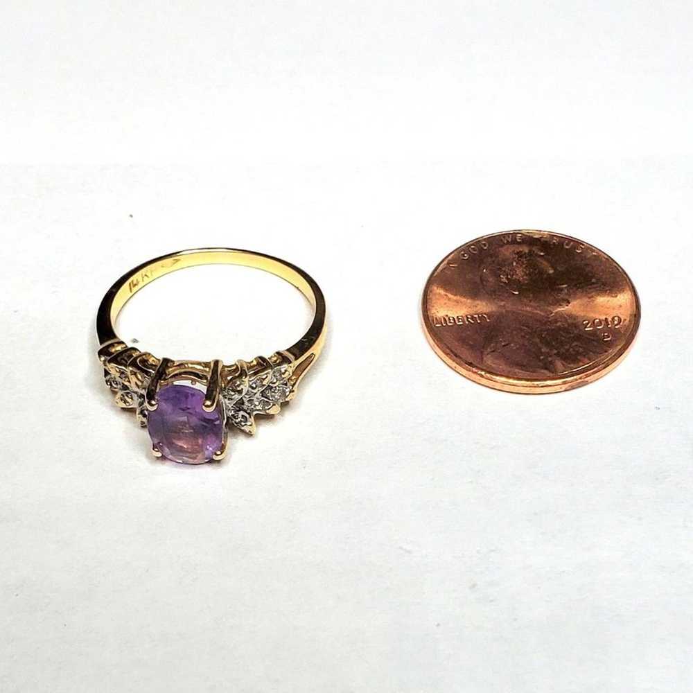 Designer 14K Fine Yellow Gold Amethyst Diamond Ac… - image 3