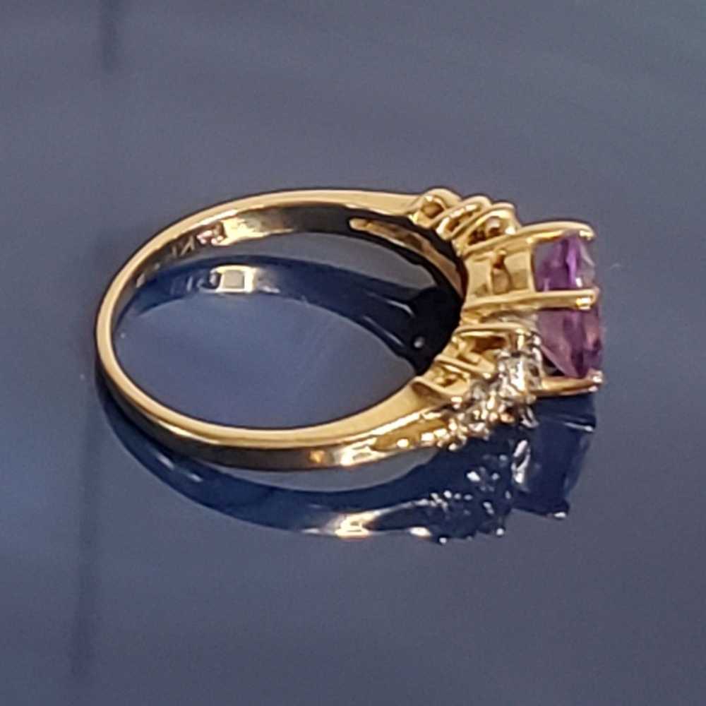 Designer 14K Fine Yellow Gold Amethyst Diamond Ac… - image 4