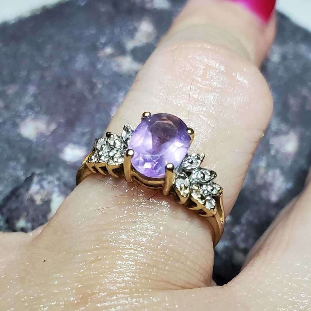 Designer 14K Fine Yellow Gold Amethyst Diamond Ac… - image 9