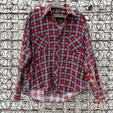 Vintage Huskee blue red plaid flannel long sleeve 