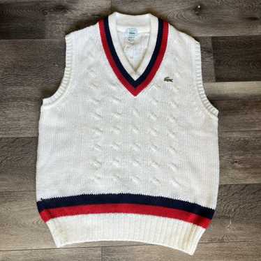 Vintage Izod Lacoste Sweater Vest Mens Small White Cable Knit Tennis V-Neck 2024