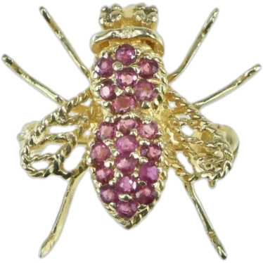 14K Ruby Encrusted Diamond Eyed Fly Insect Pin/Bro