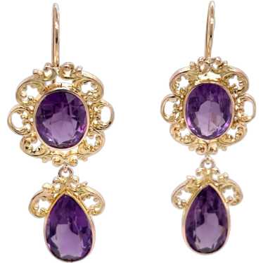 Antique 14K Yellow Gold Amethyst Earring