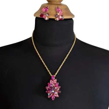 Pink Juliana Pin Pendant Necklace and Earrings - image 1