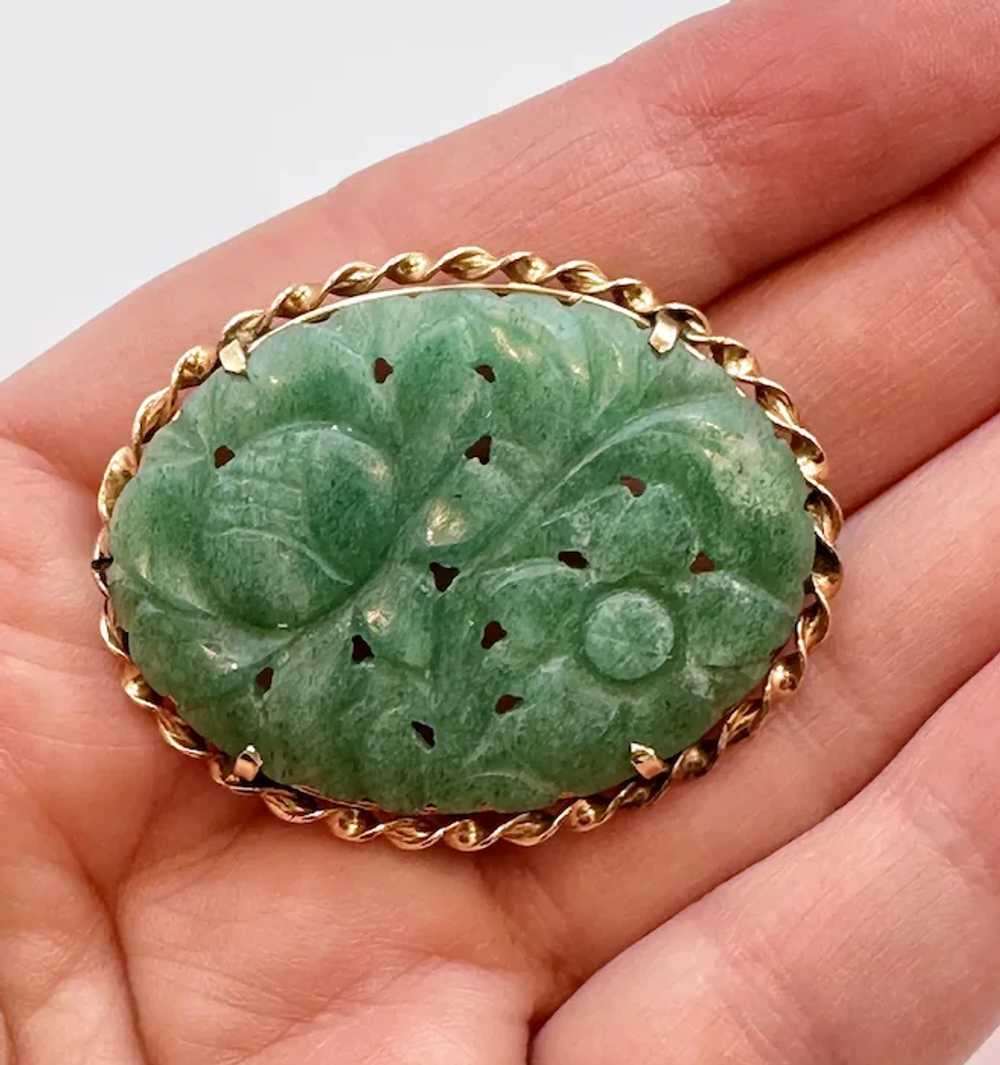 Jade Brooch, Nephrite, Carved, Asian, Vintage, Fl… - image 2