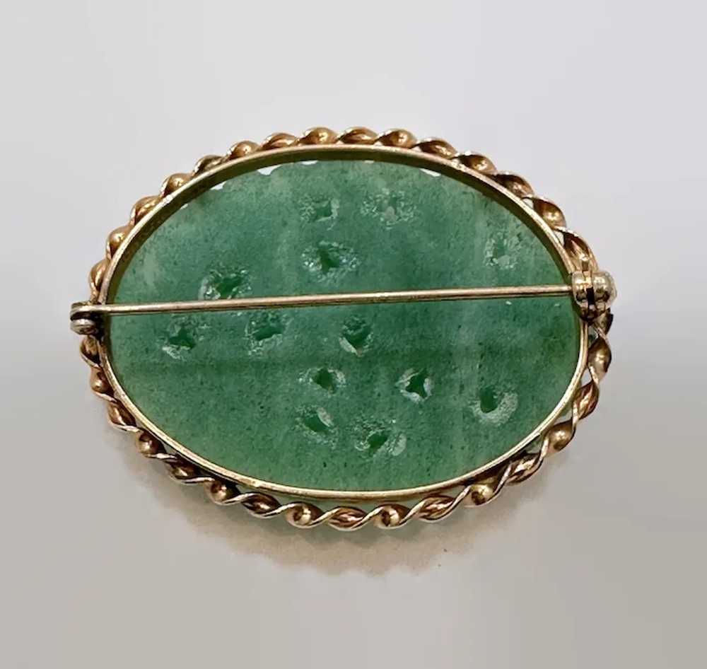 Jade Brooch, Nephrite, Carved, Asian, Vintage, Fl… - image 3