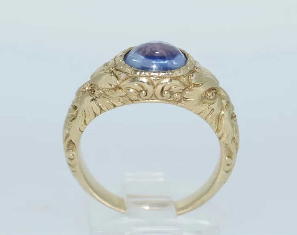 Fabulous 18K Untreated Sapphire Art Nouveau Green… - image 3