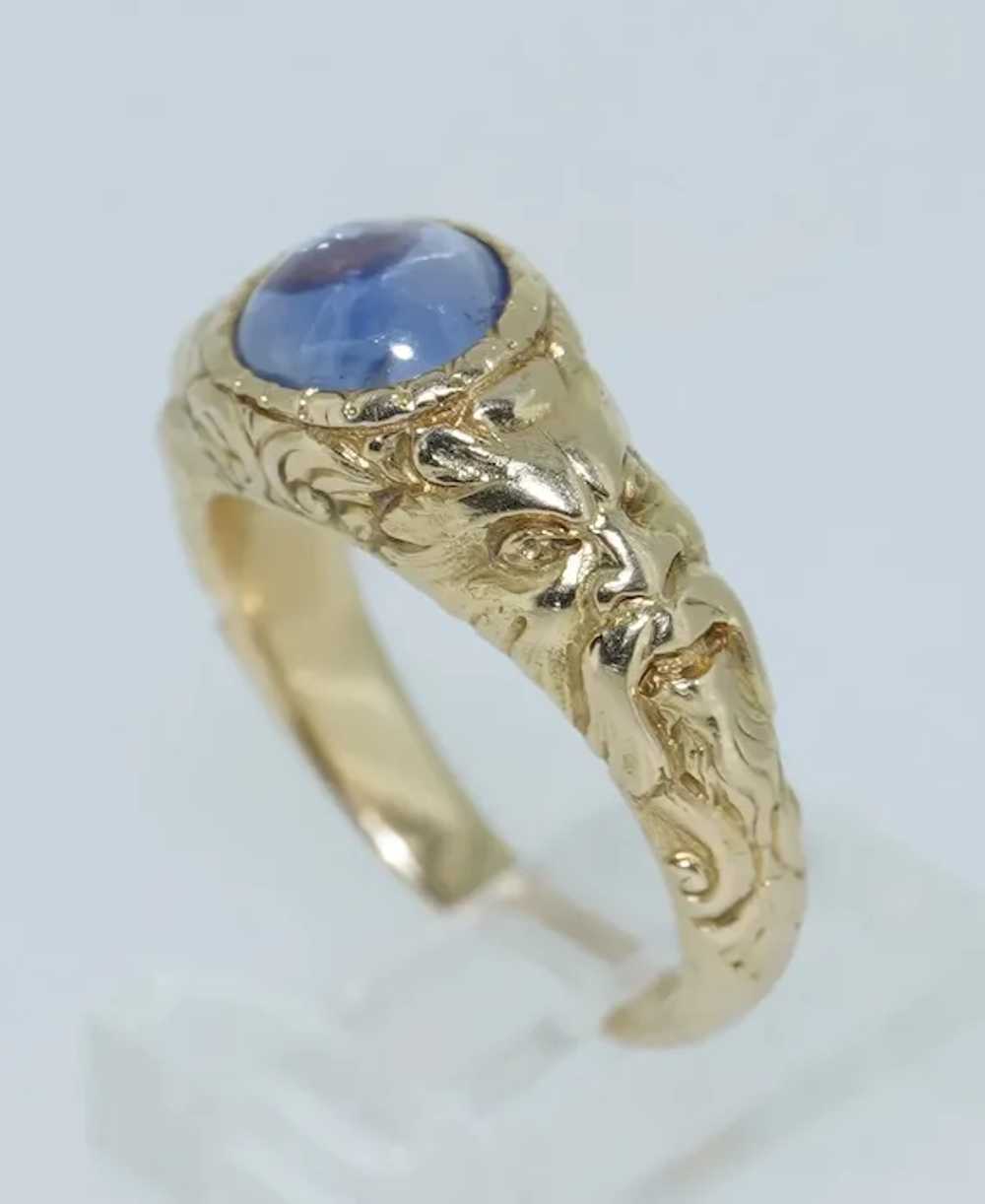 Fabulous 18K Untreated Sapphire Art Nouveau Green… - image 7