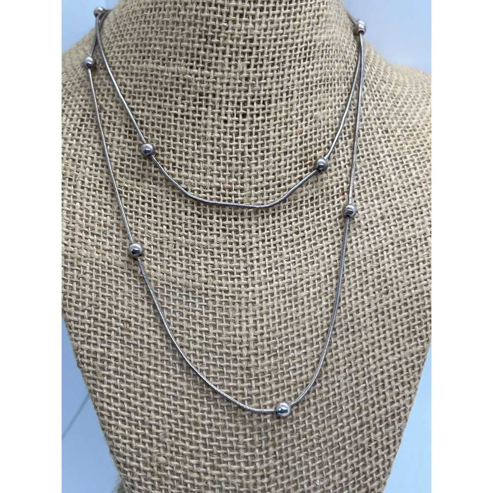 Other Vintage Long Sterling Silver Necklace Beade… - image 1