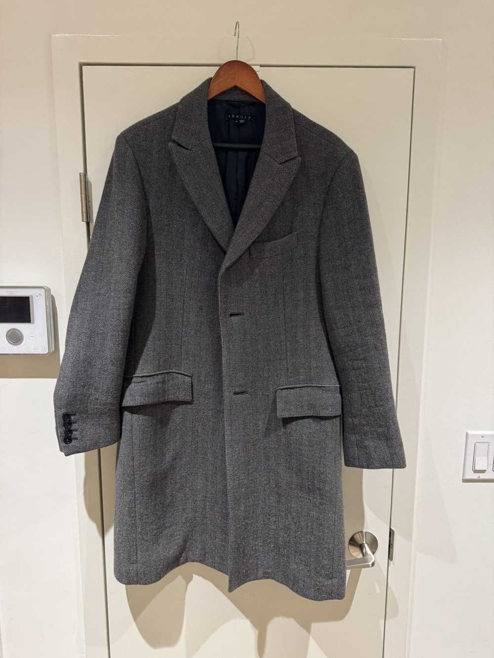 Theory Grey Herringbone Theory Winter Overcoat - image 2