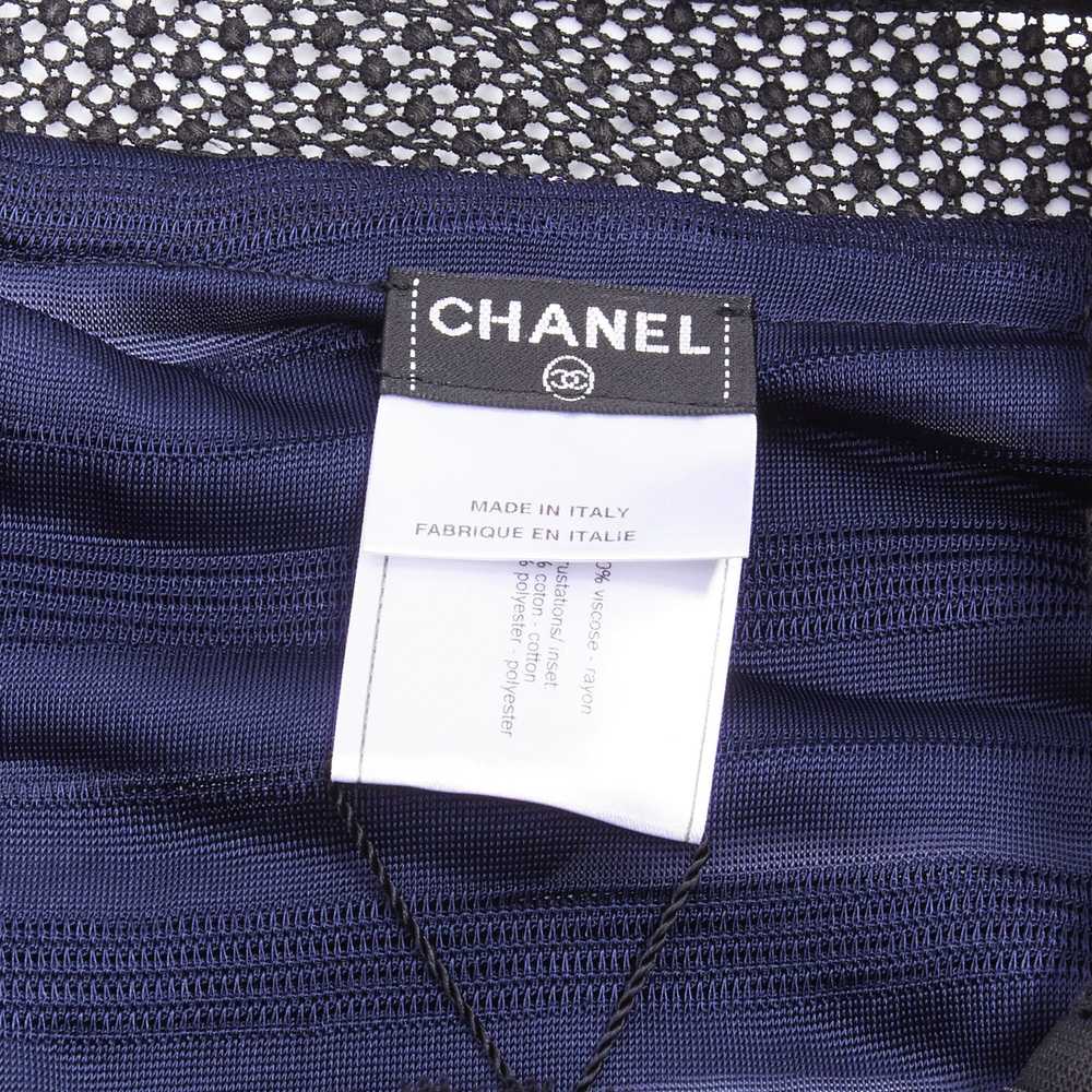 Chanel CHANEL black navy CC logo ribbon pleat tie… - image 9