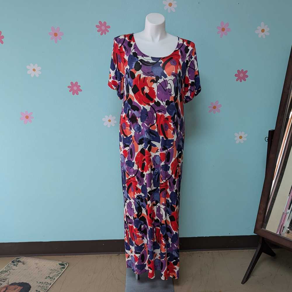 SzXL Colleen Lopez Red and Purple Floral Maxi Dre… - image 1