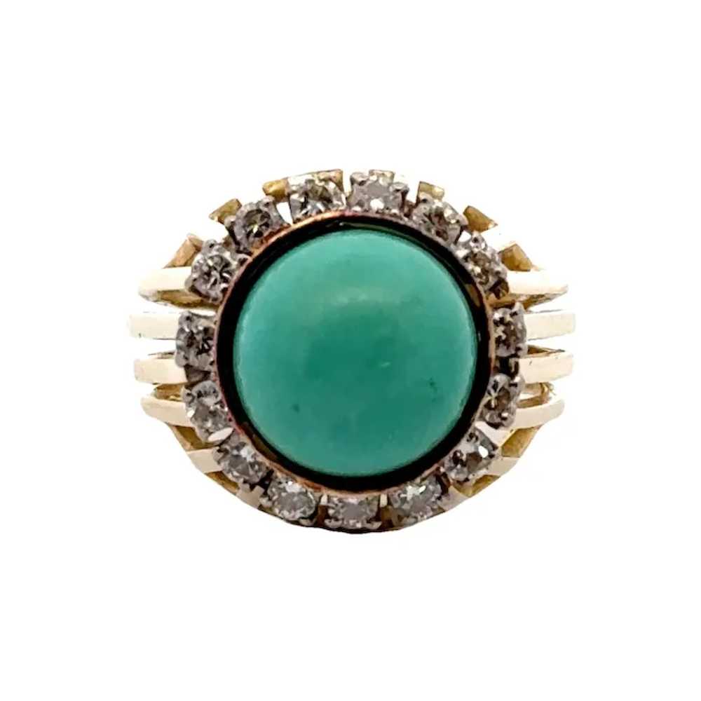 1970's Turquoise Diamond 14 Karat Yellow Gold Coc… - image 8