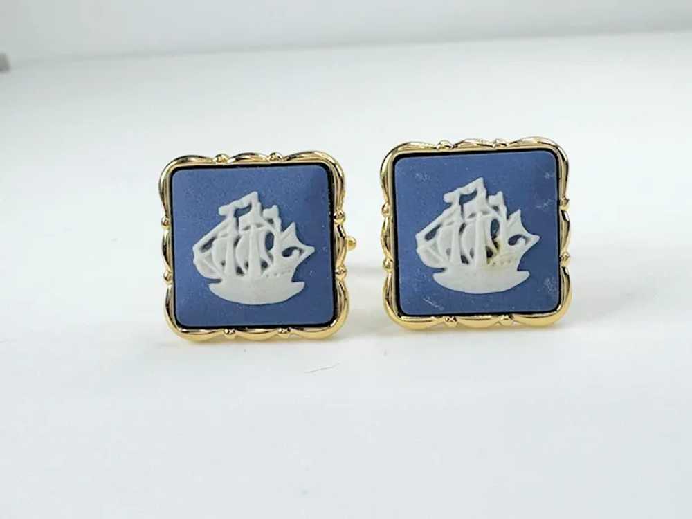 Stratton Wedgwood Jasperware  cufflink & Tie Clip… - image 2