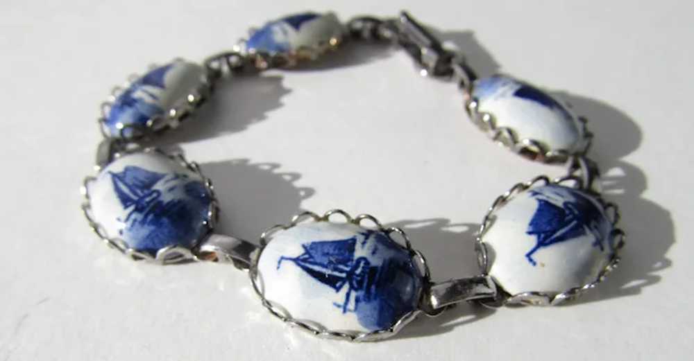 Delft Blue Ship on Porcelain Bracelet in Silver T… - image 10