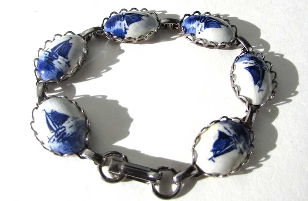 Delft Blue Ship on Porcelain Bracelet in Silver T… - image 12