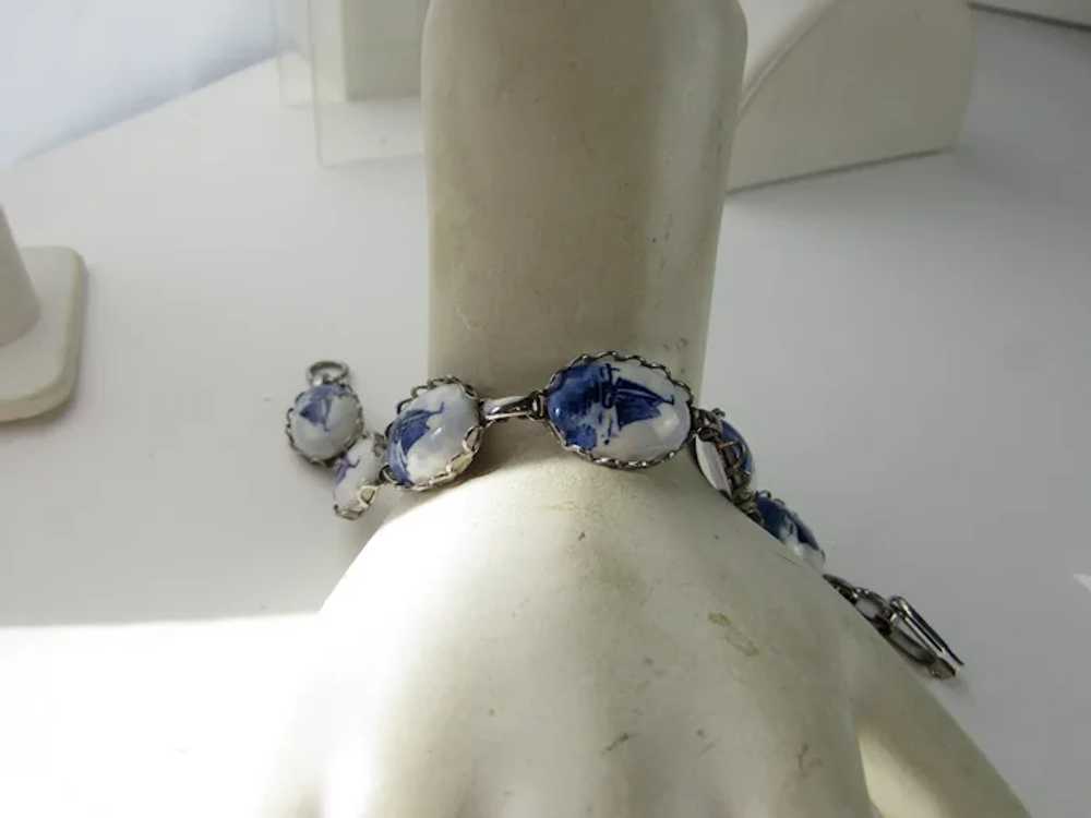 Delft Blue Ship on Porcelain Bracelet in Silver T… - image 2