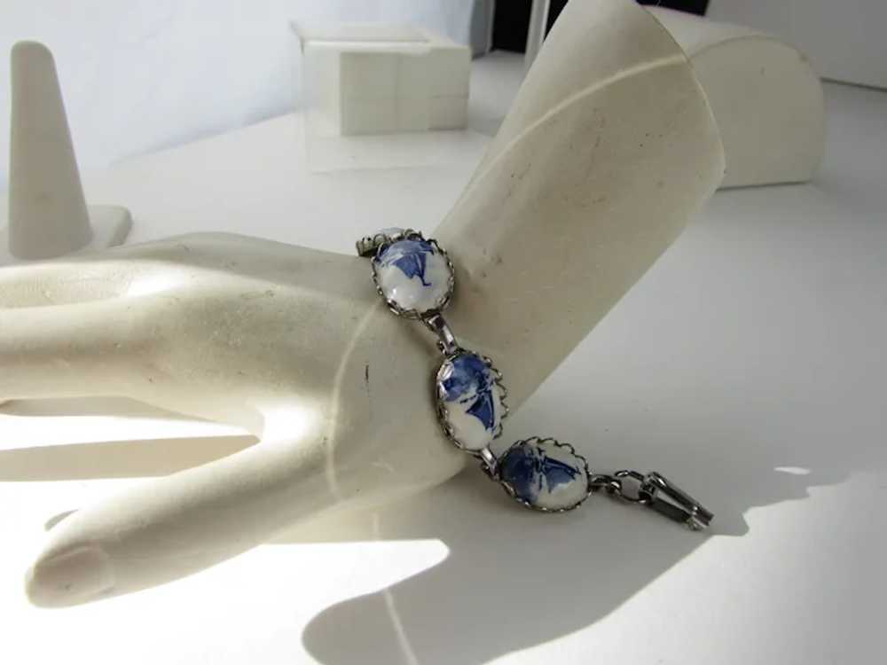 Delft Blue Ship on Porcelain Bracelet in Silver T… - image 3