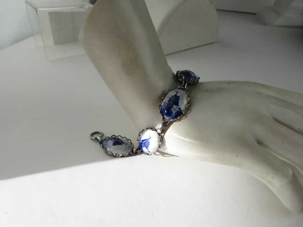 Delft Blue Ship on Porcelain Bracelet in Silver T… - image 4