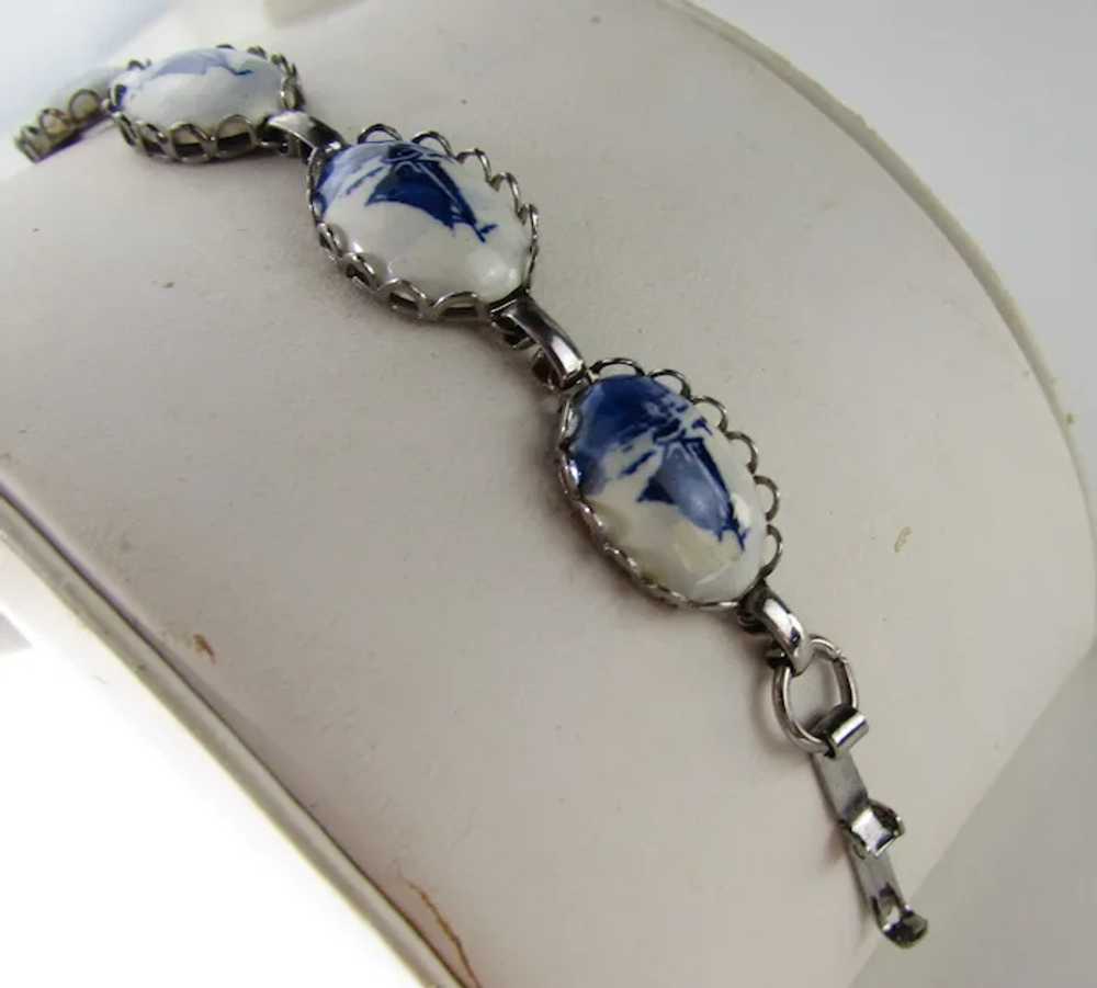 Delft Blue Ship on Porcelain Bracelet in Silver T… - image 6