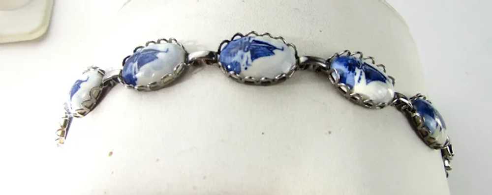 Delft Blue Ship on Porcelain Bracelet in Silver T… - image 9