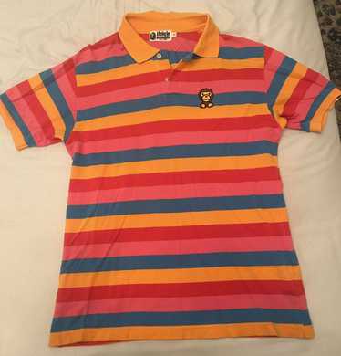 Vintage BAPE online rebuild football game polo shirt Men's Large Grey Red Striped