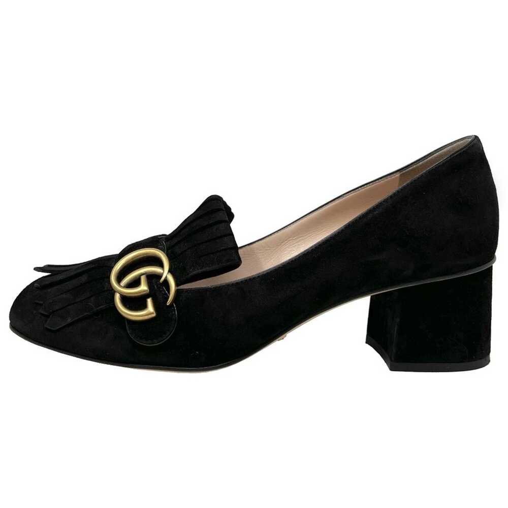 Gucci Gucci Black Suede Marmont Fringe Loafers Go… - image 1