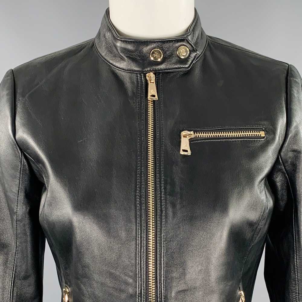 Ralph Lauren Black Lambskin Leather Biker Jacket - image 2