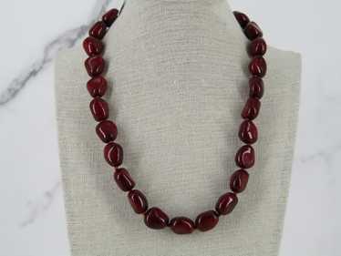 Cherry Red Glass Bead Necklace - image 1