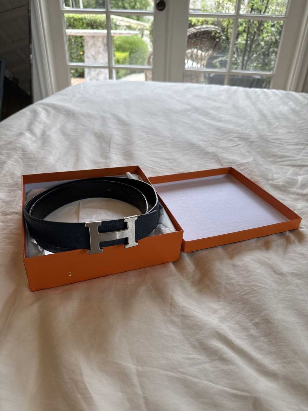 Hermes Blue Leather Hermes H belt with Silver Log… - image 3