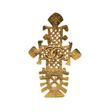 Gold Chanel Gold Plated CC Cross Brooch - image 1