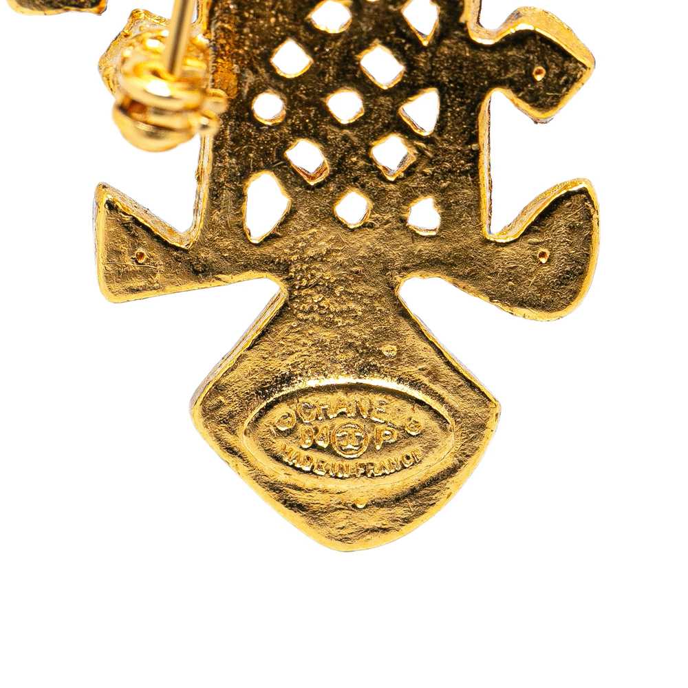 Gold Chanel Gold Plated CC Cross Brooch - image 3