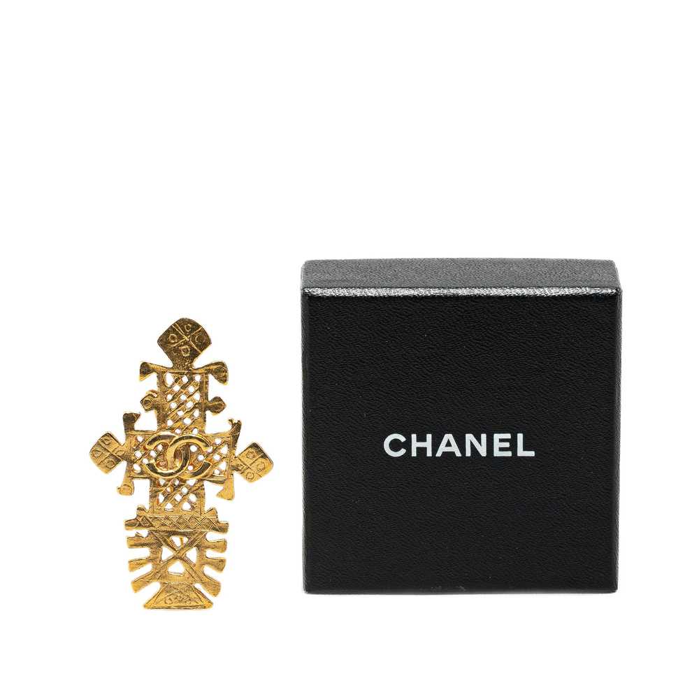 Gold Chanel Gold Plated CC Cross Brooch - image 3