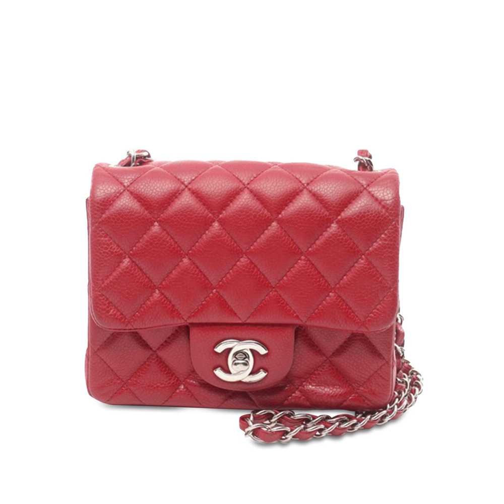 Red Chanel Mini Square Classic Caviar Single Flap… - image 1