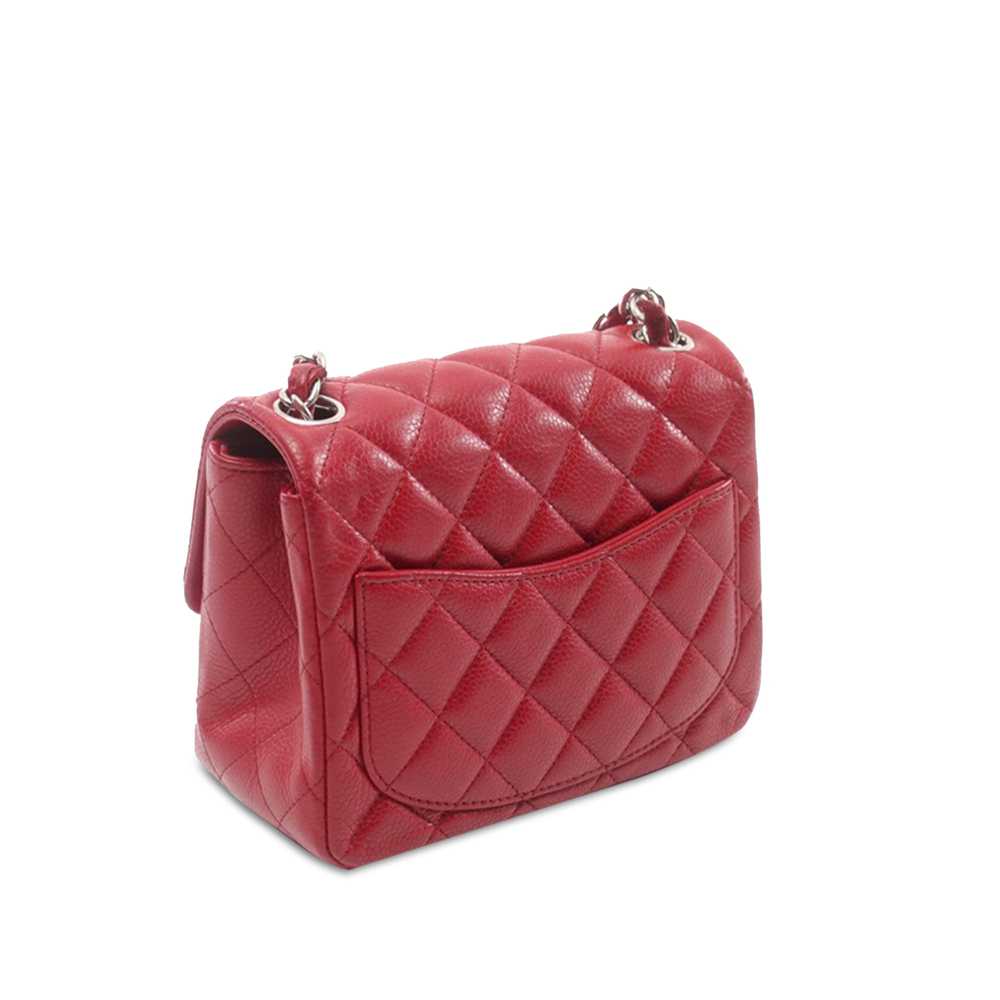 Red Chanel Mini Square Classic Caviar Single Flap… - image 2