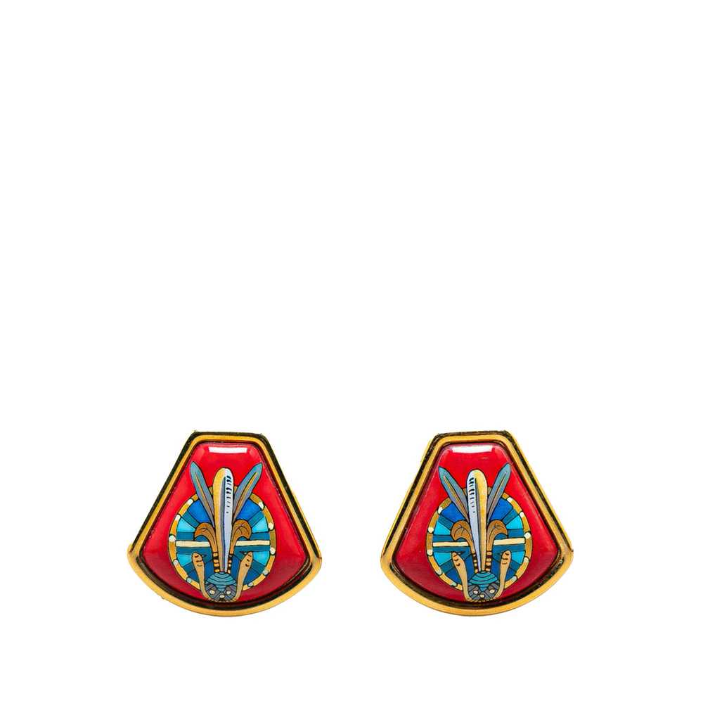 Red Hermès Enamel Cloisonne Clip On Earrings - image 1