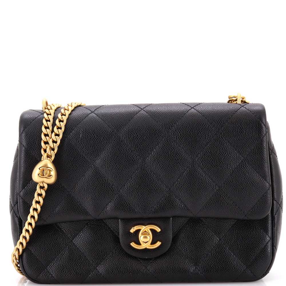 CHANEL Sweet Heart Chain Flap Bag Quilted Caviar … - image 1