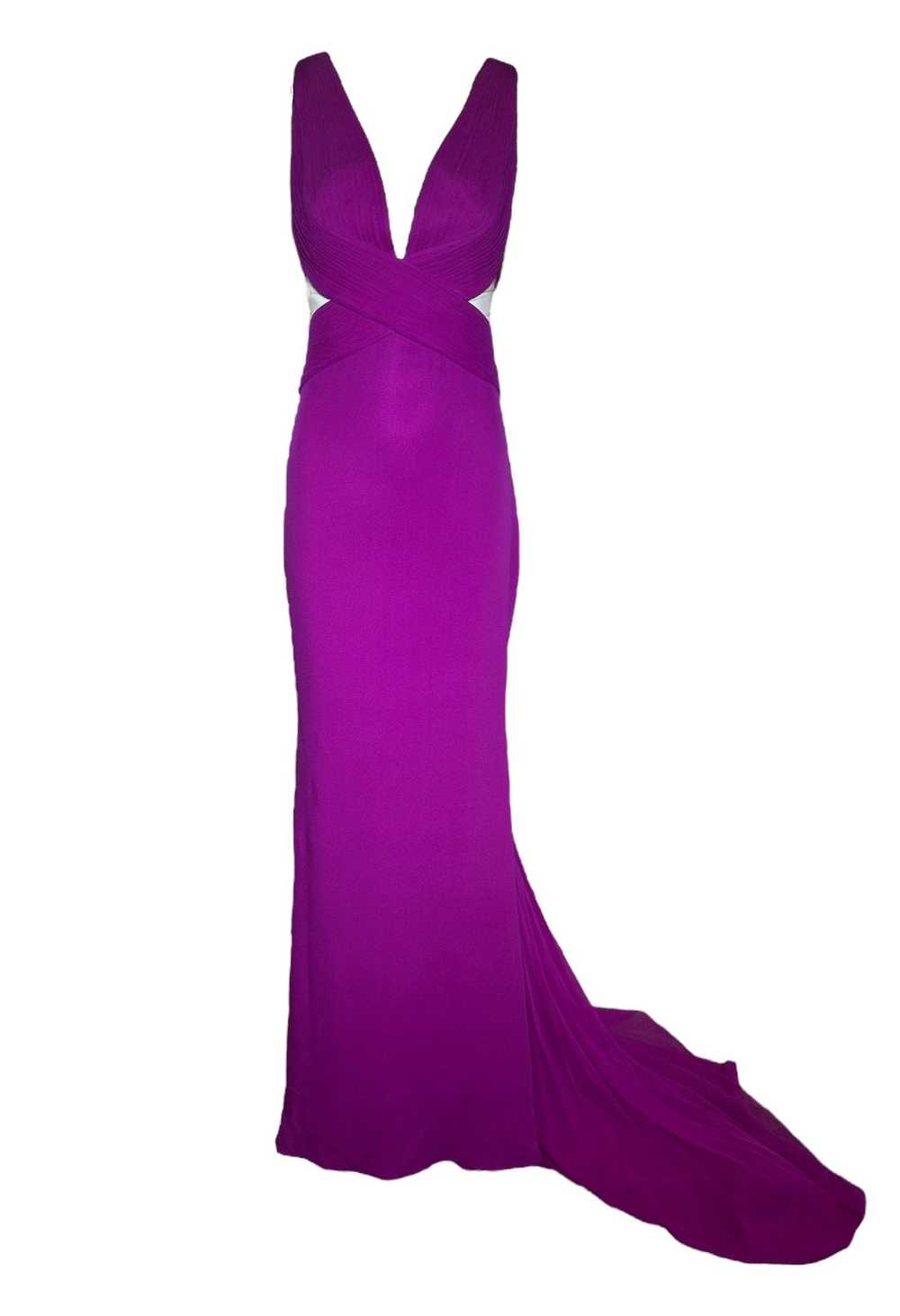 Lorena Sarbu Magenta Mesh Cut Silk Red Carpet Gown - image 1