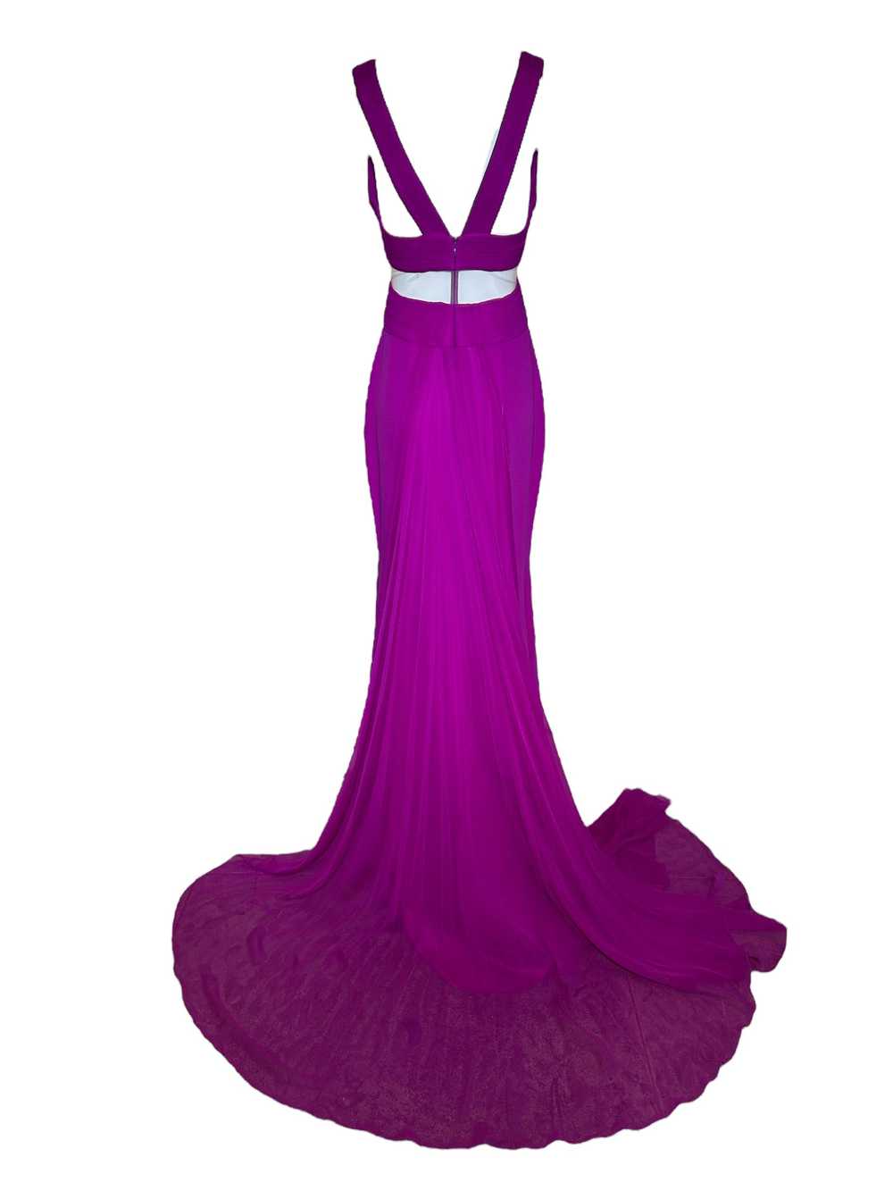 Lorena Sarbu Magenta Mesh Cut Silk Red Carpet Gown - image 3