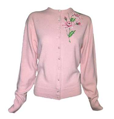 1950s Schiaparelli Pink Cashmere Hand Painted Flor