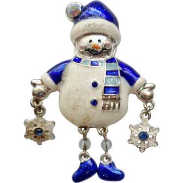 Kenneth Cole Signed Articulated Snowman Brooch pi… - image 1